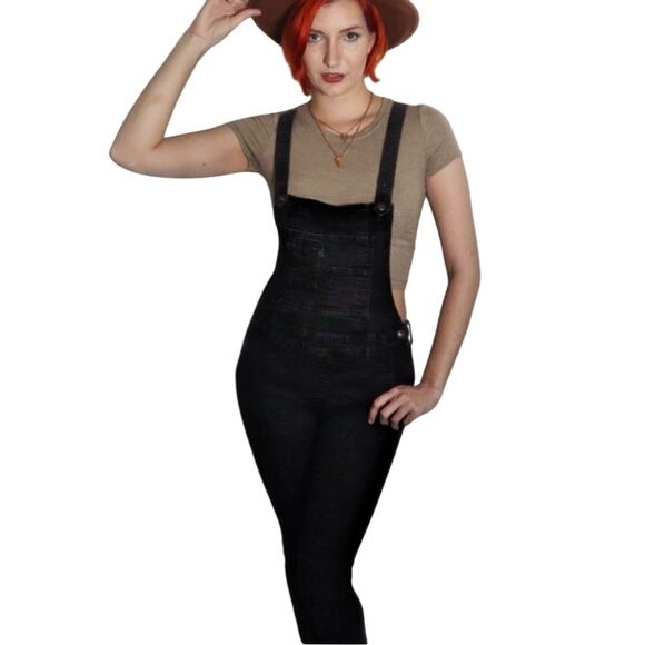 Free People- Black/Grey Denim Overalls Size 26 - Picture 7 of 14